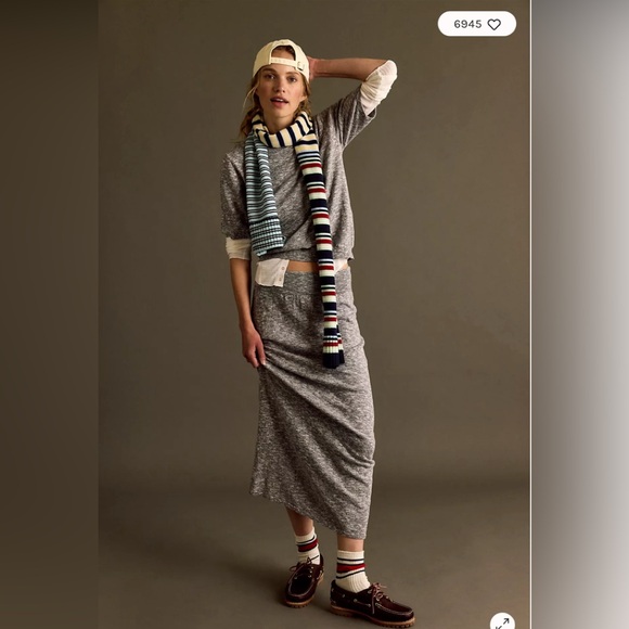 New Free People gray skirt sweater shirt set large $198 boho dress Anthropologie - Picture 6 of 12